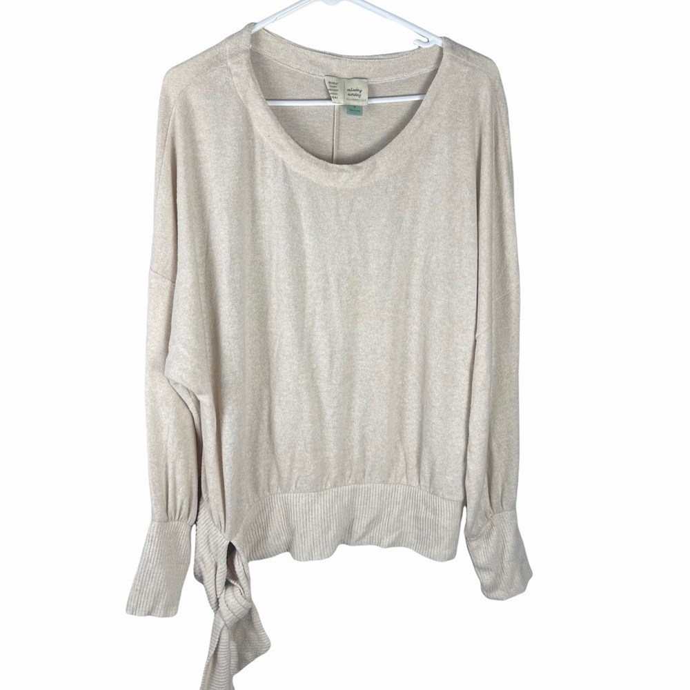 Anthropologie Saturday Sunday Side Tie Sweater Oversized Scoop Neck Beige Sz M